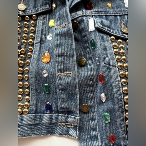 NWT Studded Denim Jacket with Gold and Multicolor Accents. Size M available. - Picture 5 of 9